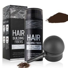 SHIFAKOU hair-building fibers with spray applicator for precise thinning-area coverage.