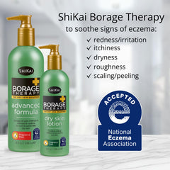 ShiKai Borage Therapy Lotion ingredients panel featuring borage oil oats and shea.
