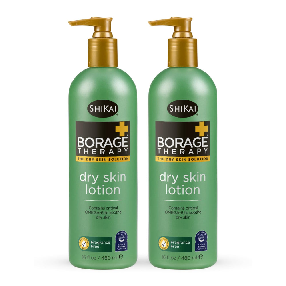 ShiKai Borage Therapy Unscented Lotion bottle pour showing non-greasy hydration.