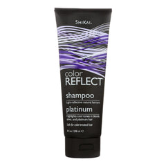ShiKai Color Reflect Platinum Shampoo pour showing cool-tone shine for blonde and gray hair