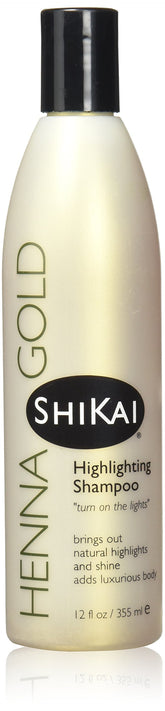 ShiKai Henna Gold Highlighting Shampoo bottle highlights radiant shine and color-protection for highlights