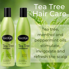 ShiKai Tea Tree Conditioner bottle pour showcases easy dispensing and refreshing scent