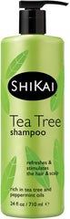 ShiKai Tea Tree Shampoo bottle closeup highlighting refreshing scalp care.