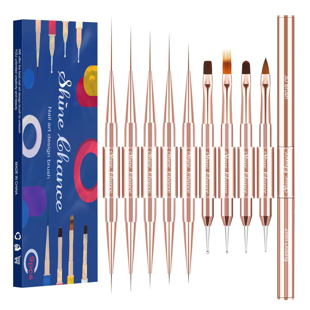 ShineChance nail art brush set rose-gold packaging for organized DIY manicures.