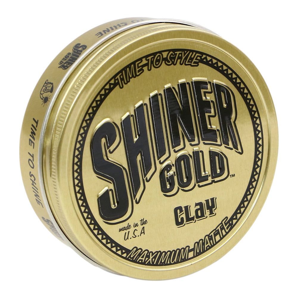 Shiner Gold Pomade jar closeup showing strong hold and matte finish