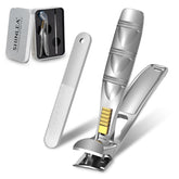 SHINLEA nail clippers with catcher showing tidy trimming and contained clippings.