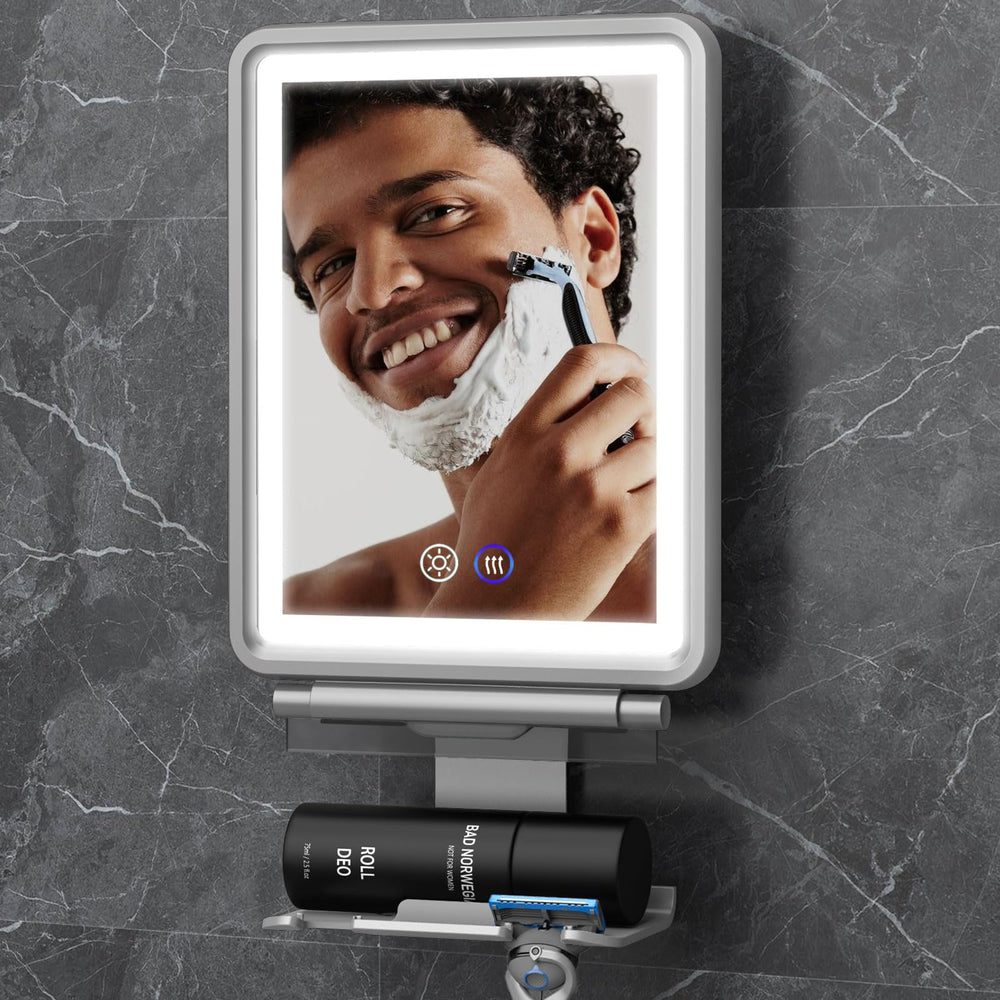 Shinowa heated shower mirror fogless shaving setup offers clear visibility during morning routines.