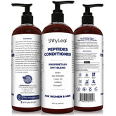 Shiny Leaf anti-thinning conditioner bottle closeup promoting fuller-looking hair