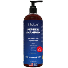 Shiny Leaf Anti-Thinning Peptide Shampoo bottle signals sulfate-free, color-safe daily cleansing.