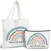 Shinylin rainbow speech tote bag front view ideal for daily carry and therapy essentials