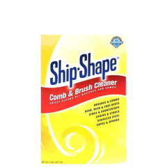 Ship-Shape Comb and Brush Cleaner bottle on counter, removing buildup for quicker brush refresh.