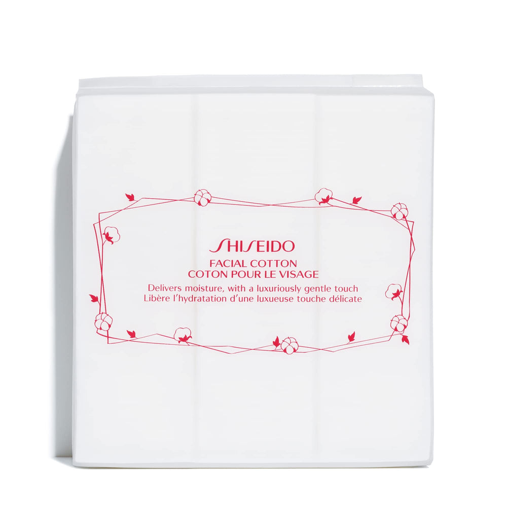Shiseido facial cotton pads close-up with ultra-soft texture for gentle skincare.