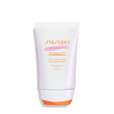 Shiseido Urban Environment Fresh-Moisture Sunscreen bottle demonstrates 12-hour hydration and UV protection.