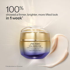 Shiseido Vital Perfection jar with spatula shows precise two-drop usage