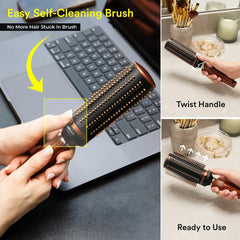 SHOP LC Delivering Joy round detangler brush suitable for curly, straight, thick, and fine hair.