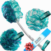 Shower Bouquet 2-Sided Back Scrubber image shows dual textures for thorough cleansing.