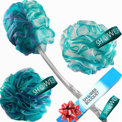 Shower Bouquet 2-Sided Back Scrubber image shows dual textures for thorough cleansing.