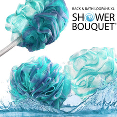 Shower Bouquet Bath Loofahs Pair demonstrates plush density for gentle exfoliation.