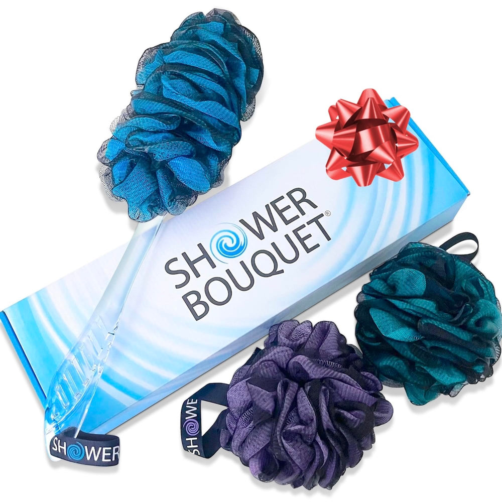 Shower Bouquet loofah-charcoal back-scrubber offers purifying exfoliation for a refreshed shower routine.