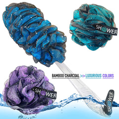 Shower Bouquet plush puffs in a color-set for soft texture and suds.