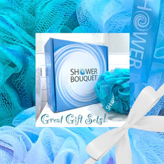 Shower Bouquet loofah hanging-drying ribbon shows air-dry design after use