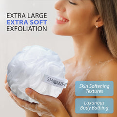 Shower Bouquet XL loofah with hanging handle for easy air-dry storage