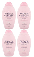 Shower To Shower absorbent body powder bottle close-up showing long-lasting freshness.