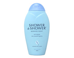 Shower To Shower Morning Fresh powder being dispensed for a dry, comfortable feel after washing