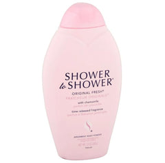 Shower To Shower powder application with puff showcases easy use.