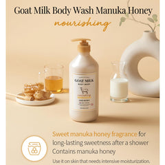 SHOWERMATE Goat Milk Body Wash shows creamy lather for rich cleansing action.