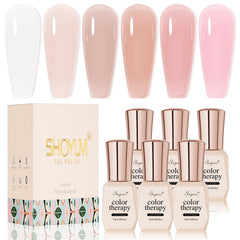 SHOYUM nude pink gel polish set packaging, ideal as a stylish gift.