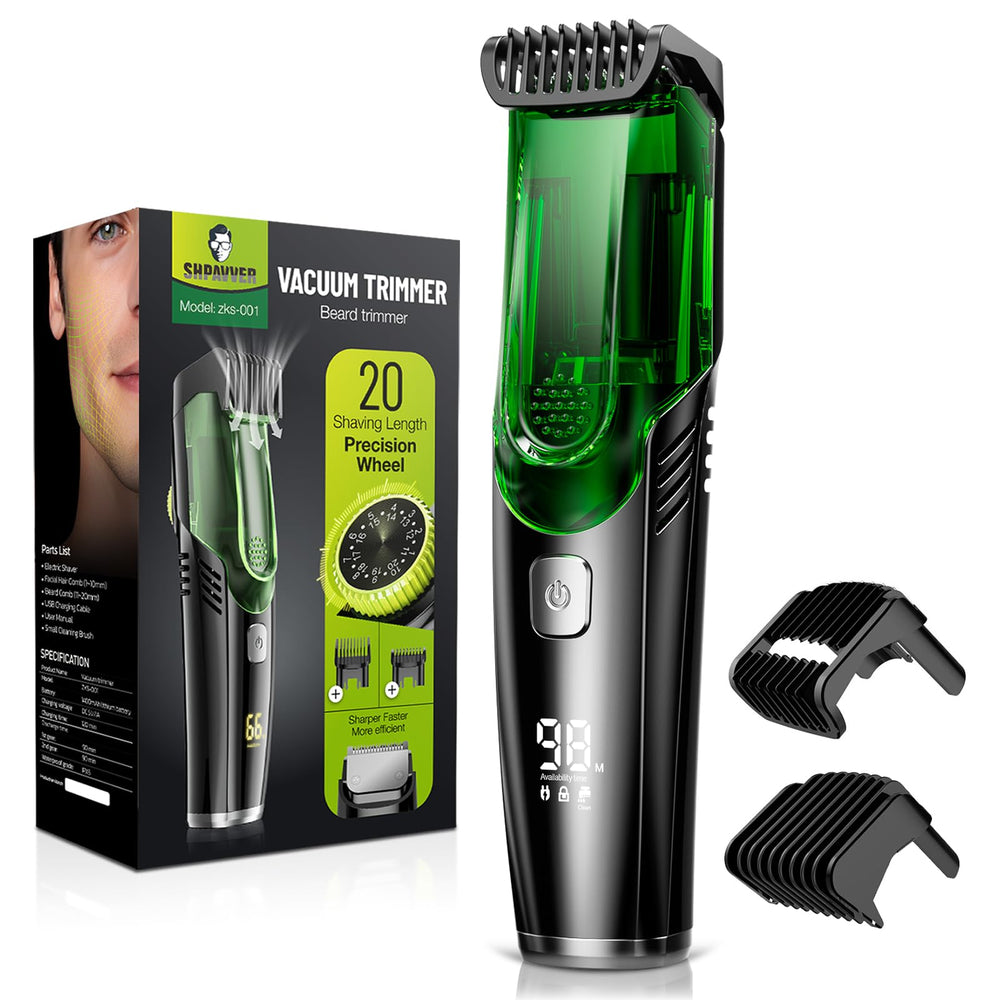 SHPAVVER beard trimmer suction-compartment demonstrates mess-free grooming with built-in intake