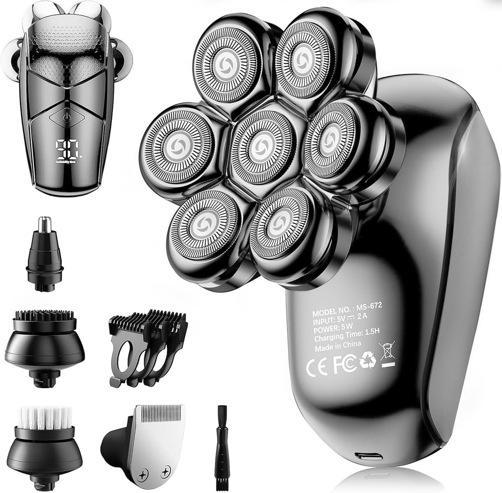 SHPAVVER head shaver 7D rotary head delivers a precise bald shave on sensitive scalp.