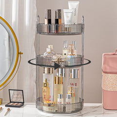 Shuang Qing rotating makeup organizer in gray with 360-degree access for cosmetics