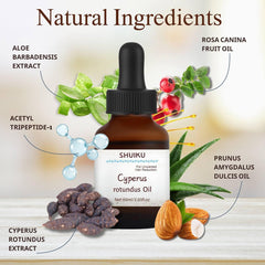 SHUIKU Cyperus Rotundus Oil pour-drops highlighting quick absorption for body use.
