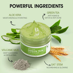 SHVYOG Green Tea Face Mask texture closeup showing detox formula