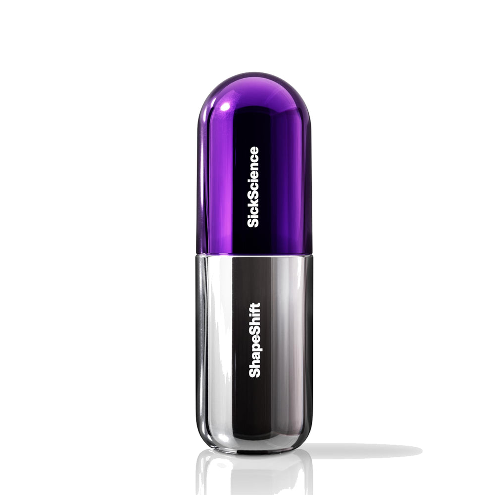 SickScience ShapeShift bottle and pump showcasing the vegan firming serum for neck and jawline.