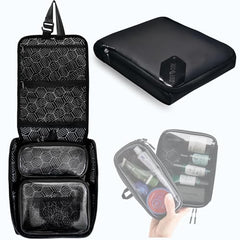 SIDE BY SIDE slim toiletry bag in flat layout for compact travel organization
