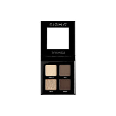 Sigma Beauty Quad Eyeshadow Tiramisu palette close-up with four rich pigments for versatile looks.