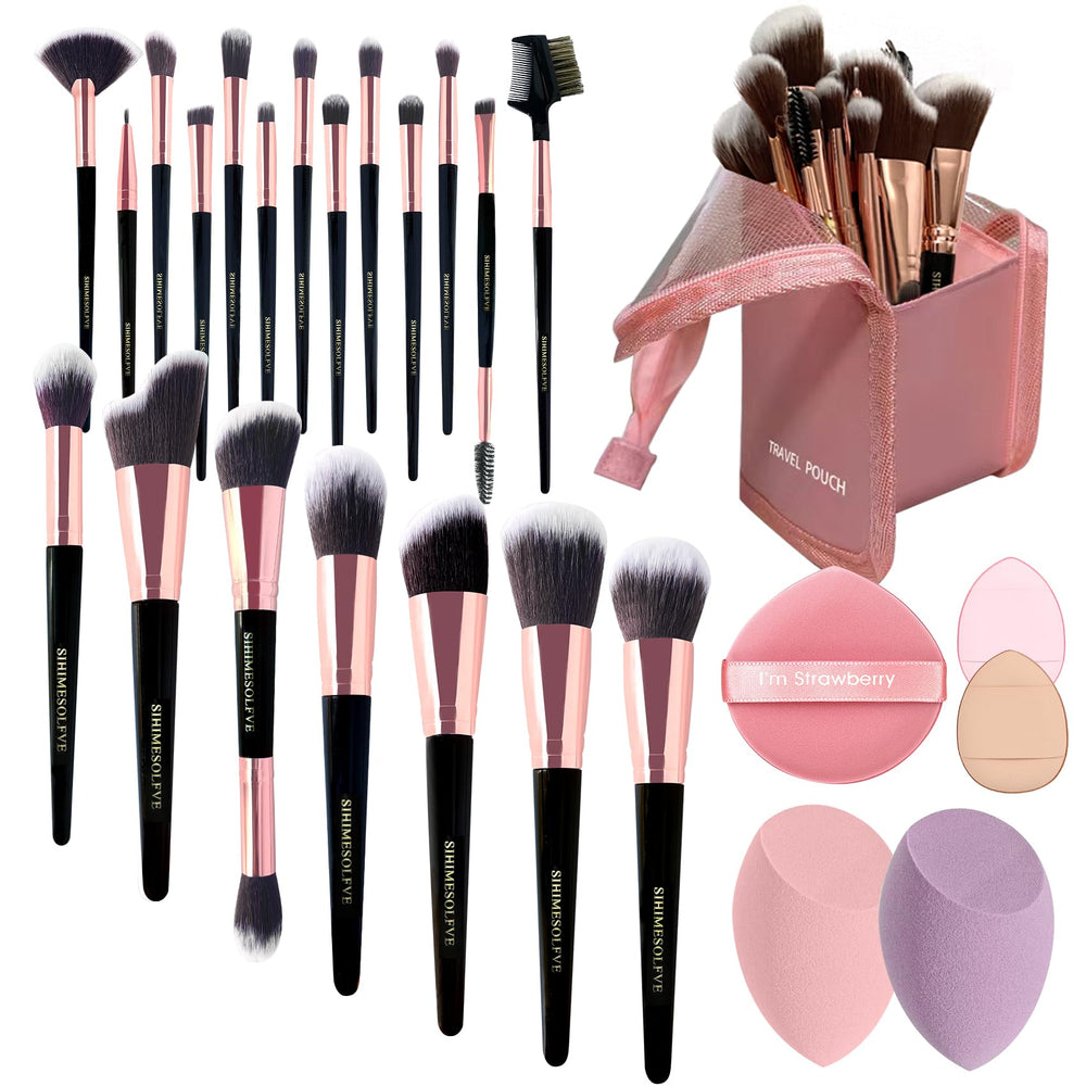 SIHIMESOLFVE makeup brush set full kit in bag for organized on-the-go makeup application.