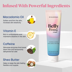 SILKDERMIS belly-firming cream texture closeup shows rich, nourishing consistency