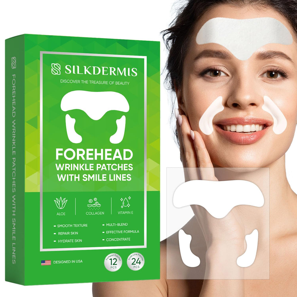 SILKDERMIS forehead patches pack shown for at-home wrinkle care and potential smoother look overnight.