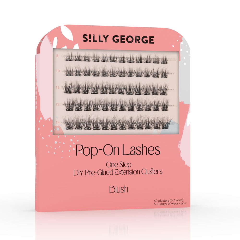 Silly George Pop-On Lashes pack closeup shows natural-looking clusters for effortless daily wear.