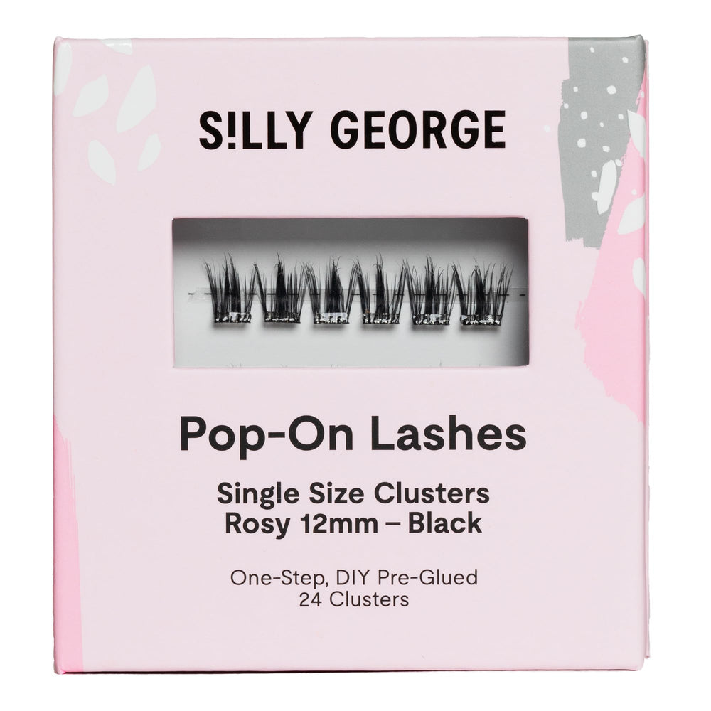 Silly George single-size pop-on clusters pack showing 24 lightweight lashes for quick refills.