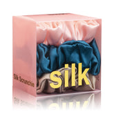 Silmer Silk Scrunchies pink closeup, highlighting gentle frictionless hair care.