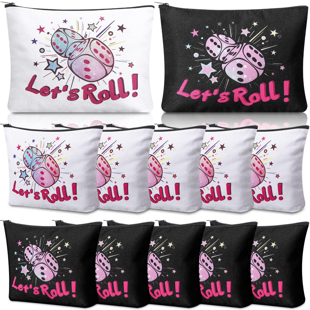 SilTriangle bunco makeup bags front view with Let's Roll design for game night