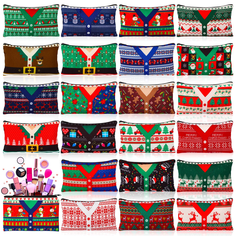 SilTriangle Christmas makeup bag set in vibrant patterns for easy travel organization.