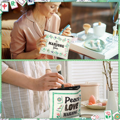 SilTriangle mahjong zippered cosmetic bag featuring secure closure to prevent spills