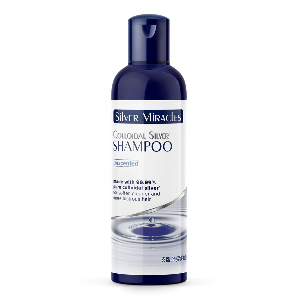 Silver Miracles Colloidal Silver Shampoo Unscented bottle pour, gentle cleansing