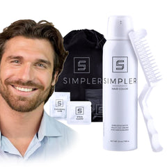 SIMPLER HAIR COLOR men kit applying medium brown color to hair and beard for even gray coverage.